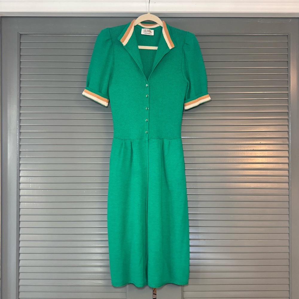 Vintage St. John Green Knit Midi Dress